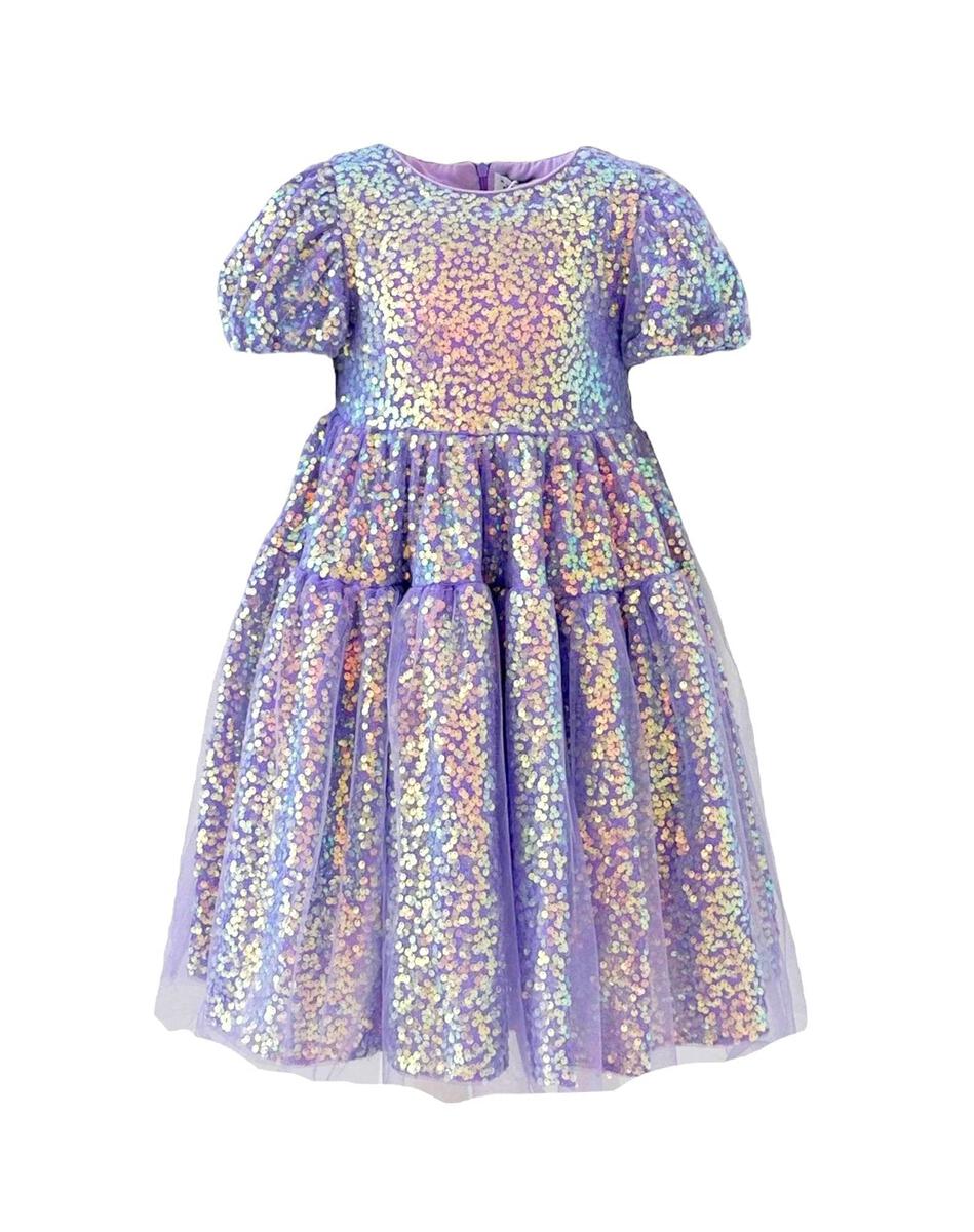 Lola and the Boys Sequin Daisy Puff Sleeve Dress