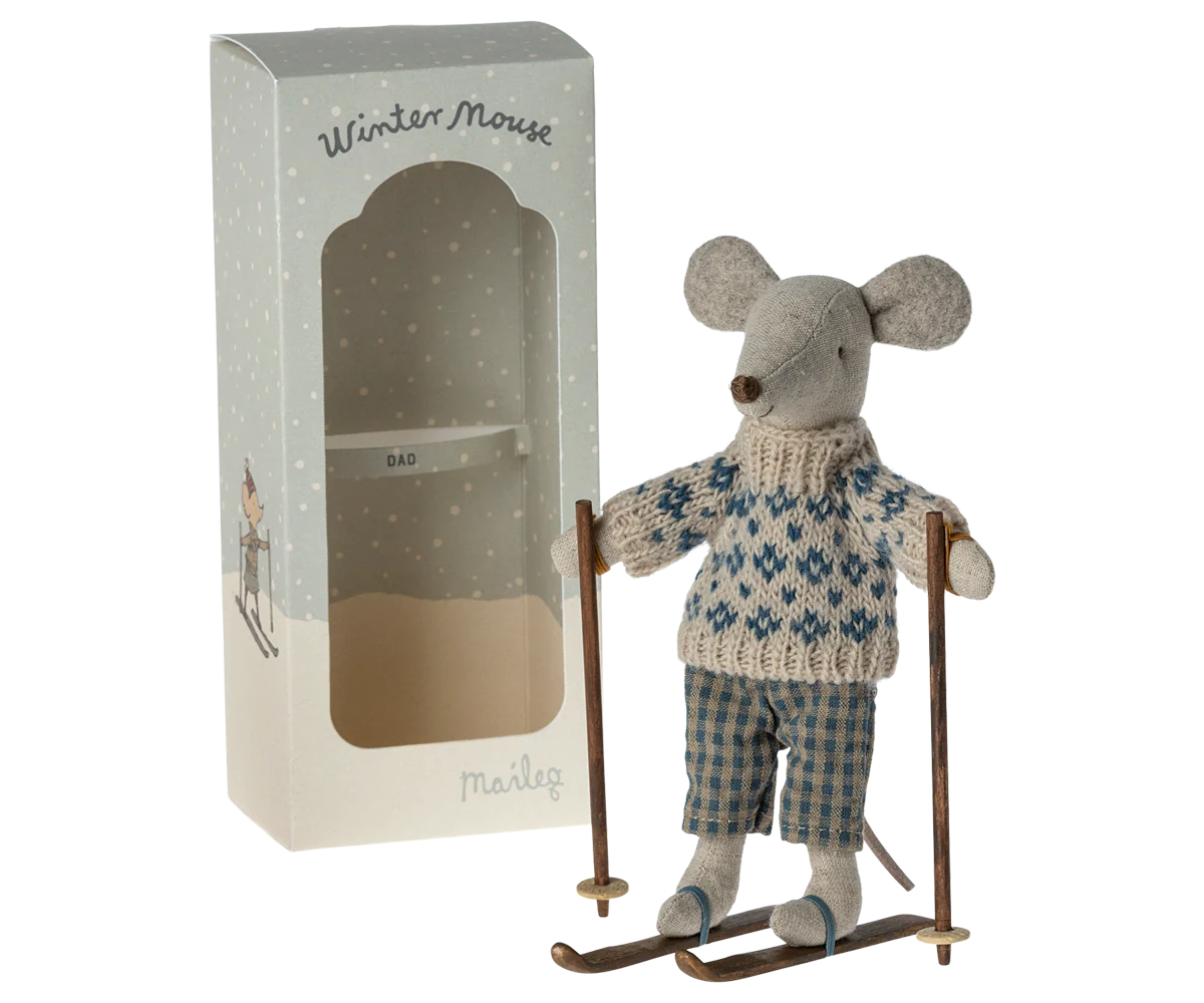 Maileg Winter Mouse with Ski Set | Dad Mouse