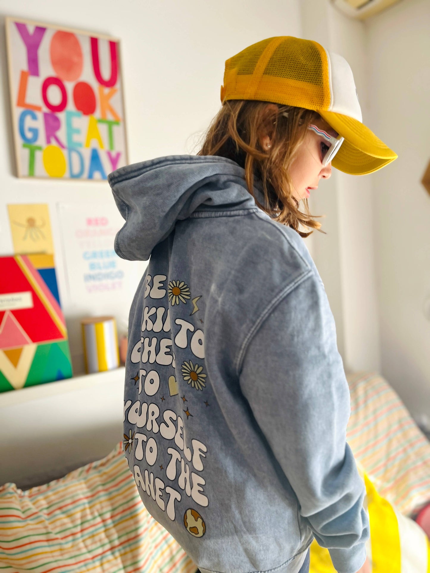 Port 213 Kids Be Kind Hoodie | Washed Blue