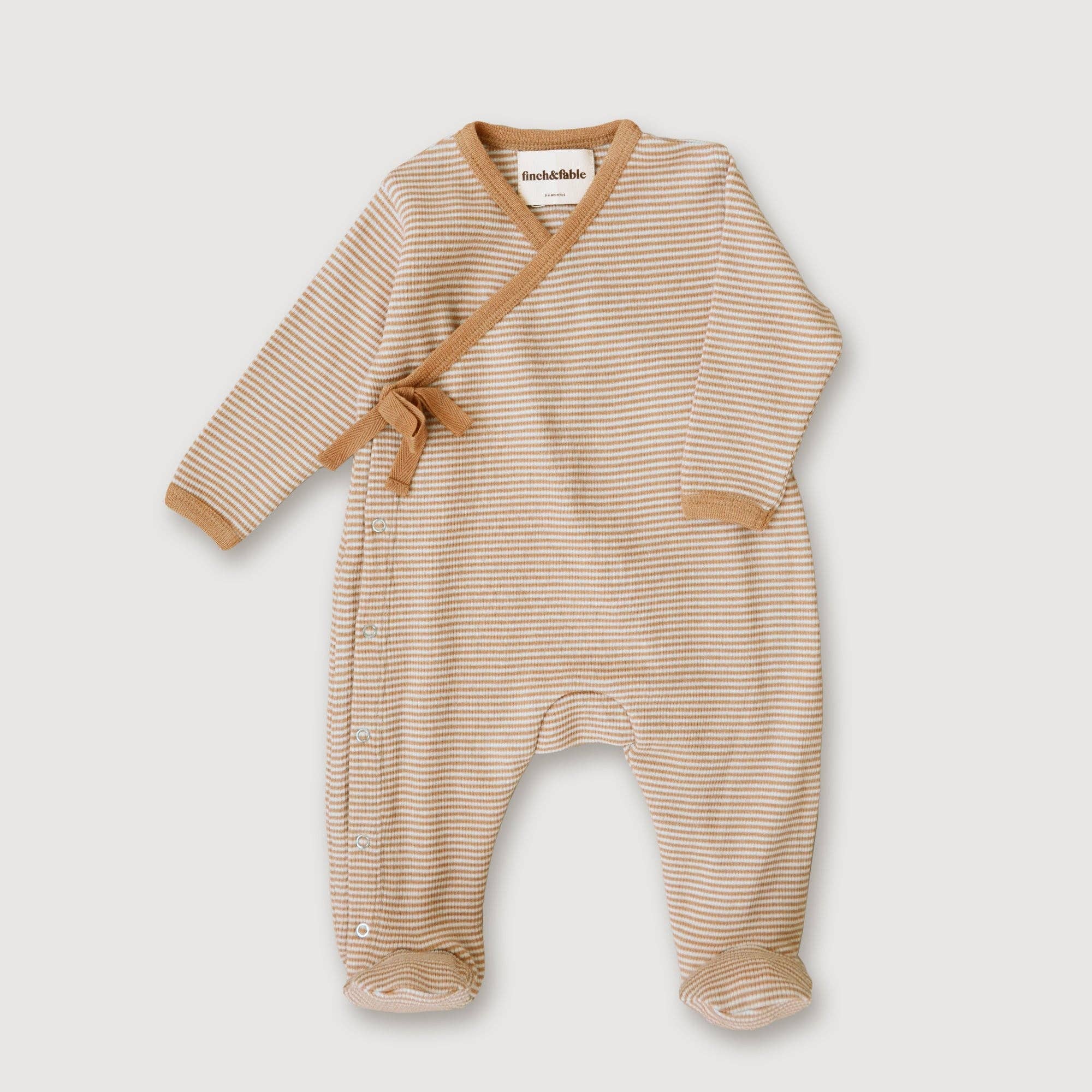 Finch & Fable Wool Rib Footie | Fawn Stripe