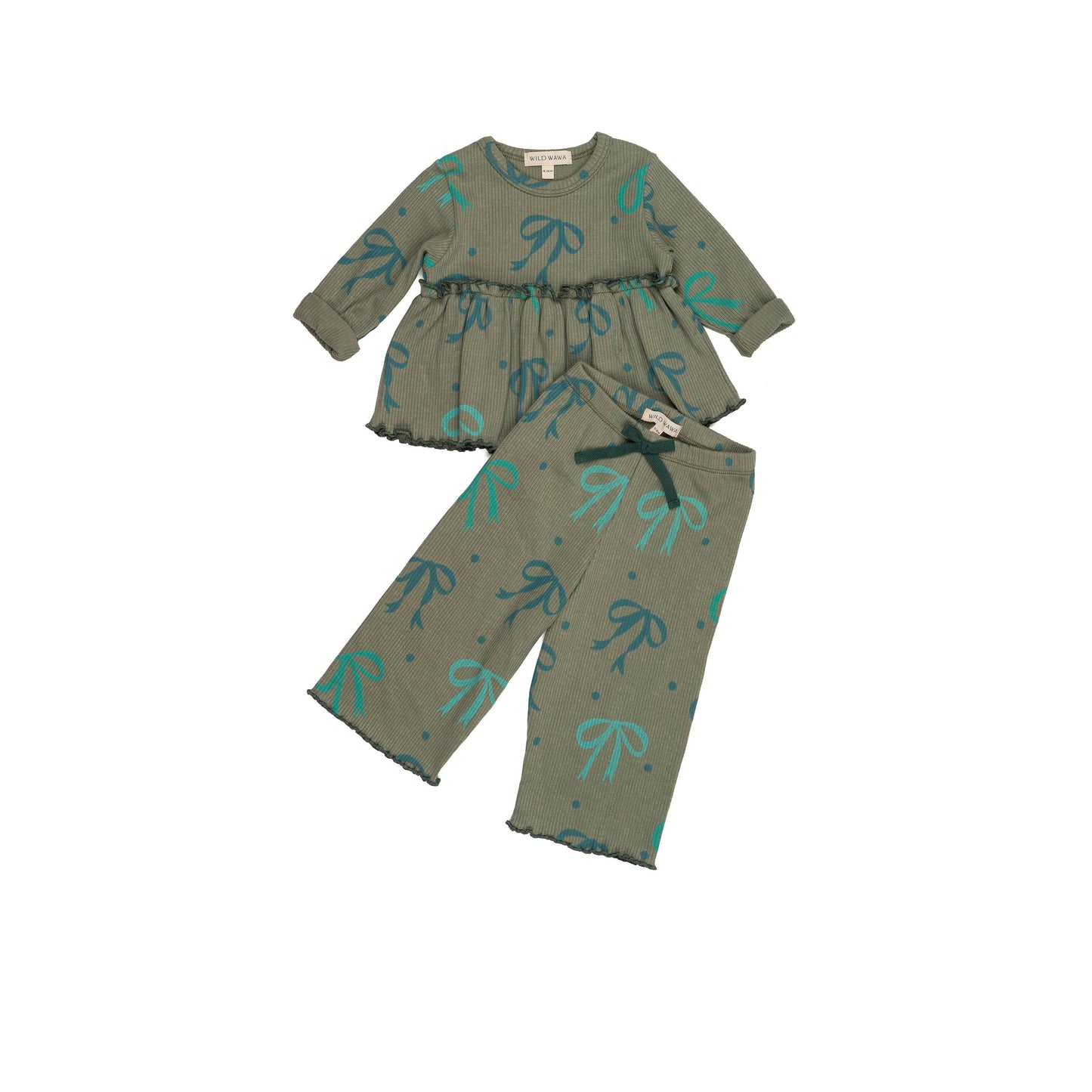 Wild Wawa Rib Pant Set | Green Bows