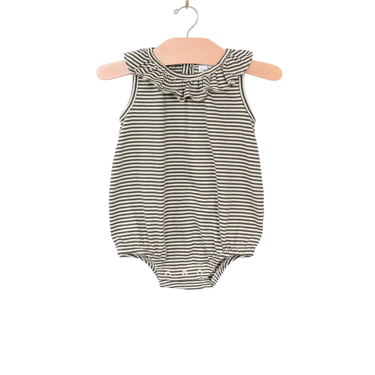 Frill Collar Romper | Charcoal Stripe