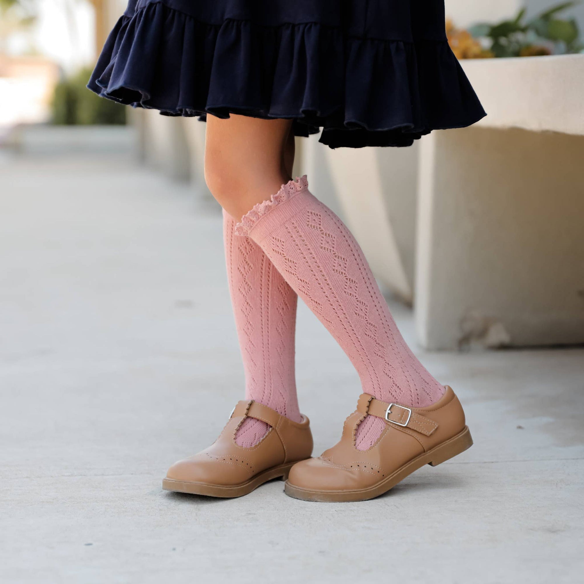 Little Stocking Co. Blush Fancy Lace Top Knee High Socks