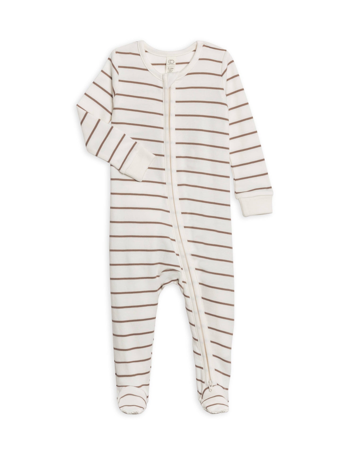 Colored Organics Peyton Footed Sleeper | Taupe Kade Stripe