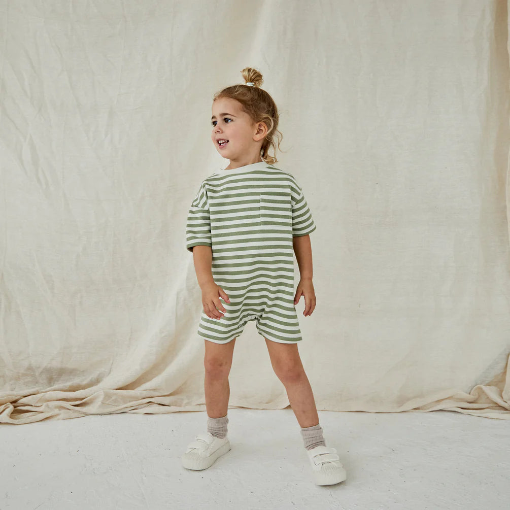 Claude & Co Snap Romper | Sage Stripe