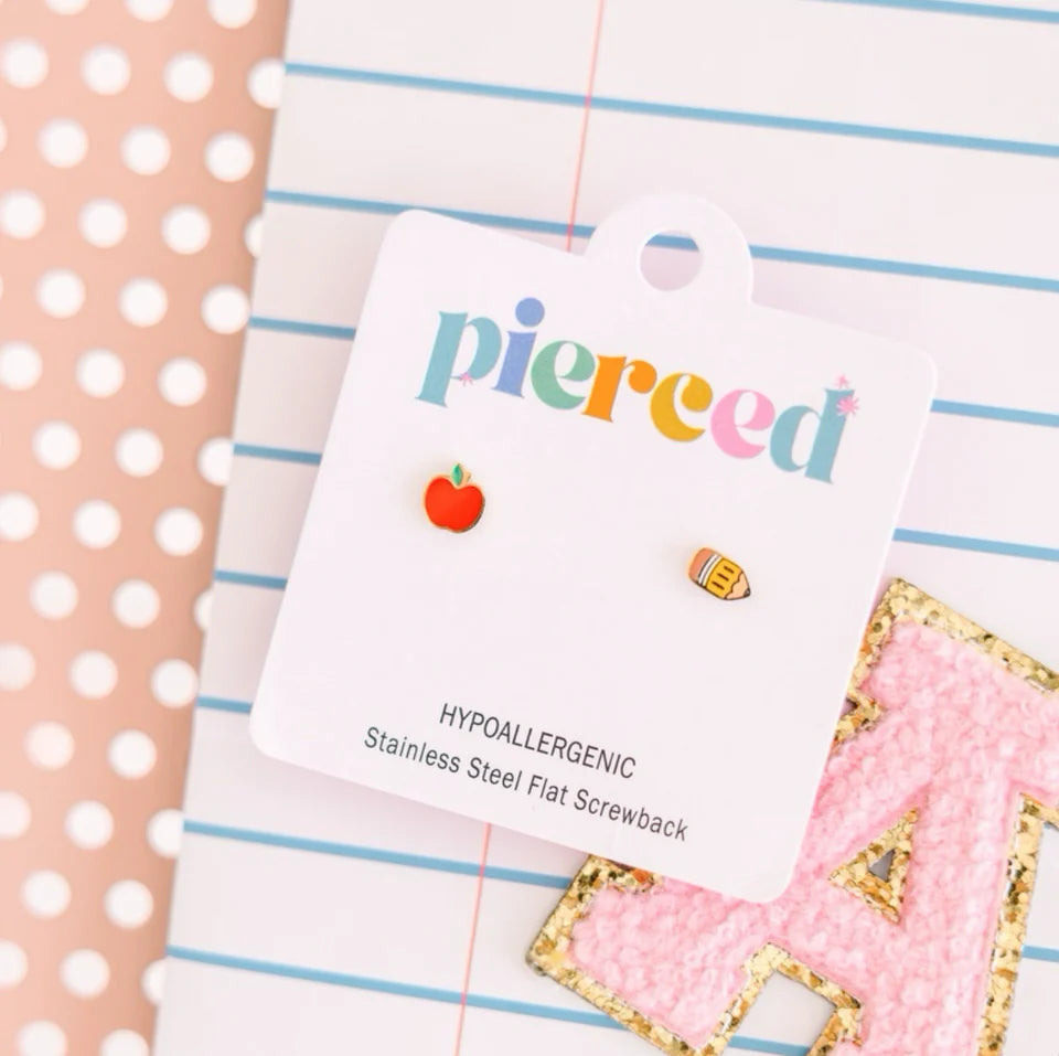 Pierced Co. Apple + Pencil Screw-Back Earrings