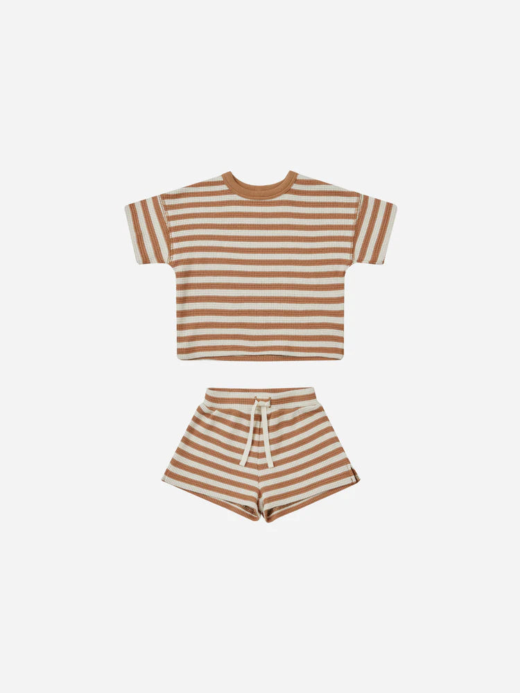 Quincy Mae Waffle Tee + Short Set | Clay Set