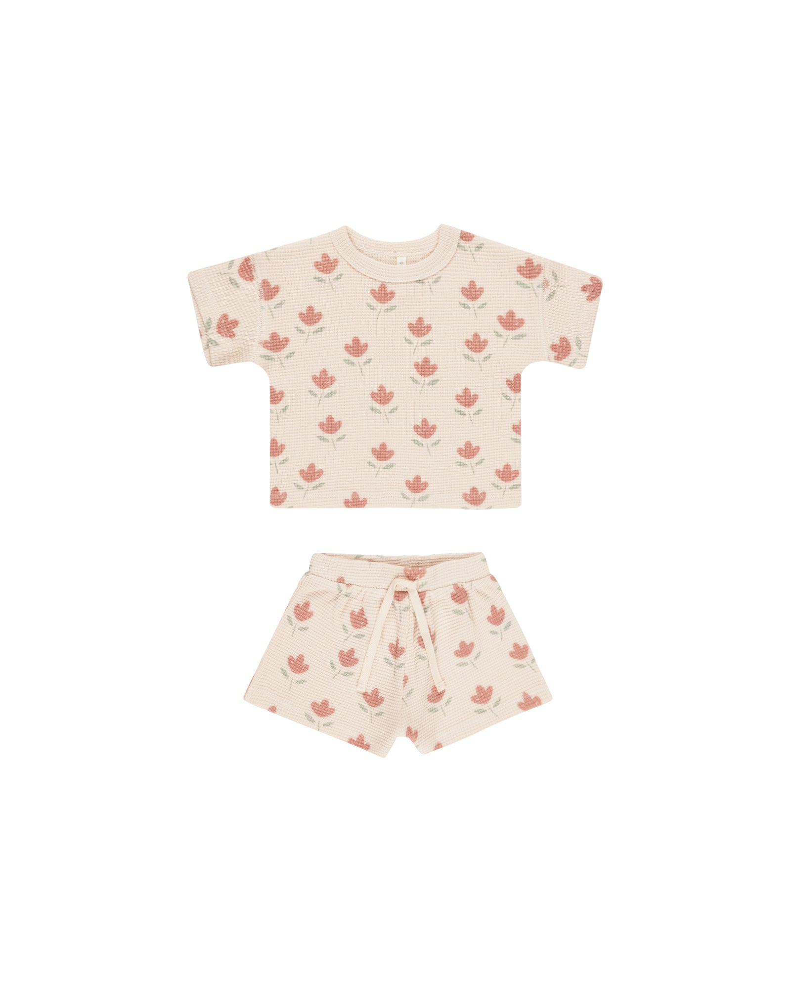 Quincy Mae Waffle Tee + Short Set | Tulips