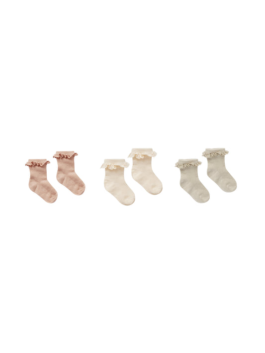 Rylee + Cru Ruffle Socks 3 Pack | Dove, Natural, Blush