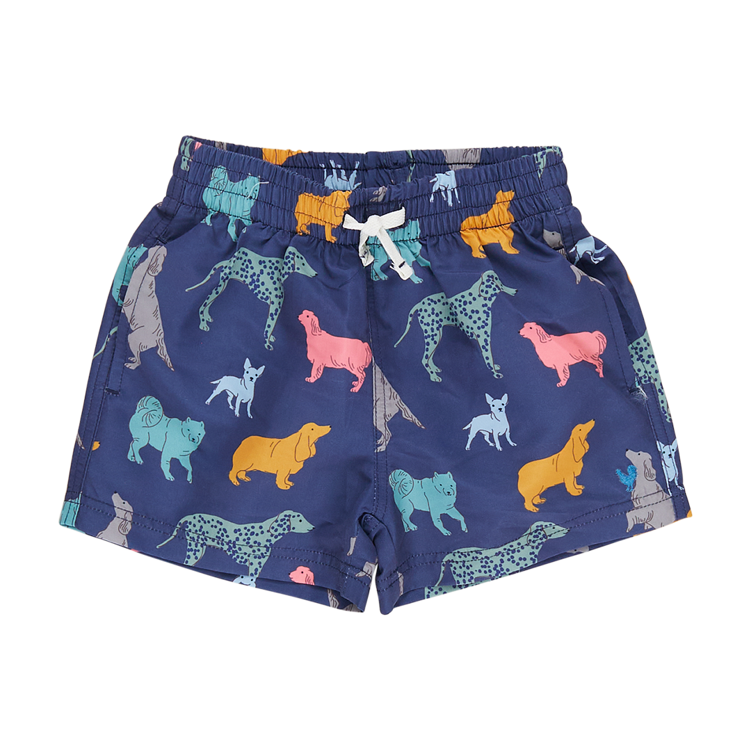 Pink Chicken Boys Swim Trunk | Navy Dogs