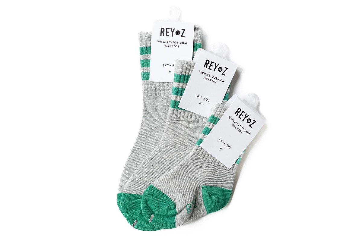 Rey to Z Heather Grey &amp; Green Stripe Socks