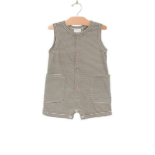 Henley Tank Short Romper | Charcoal Stripe