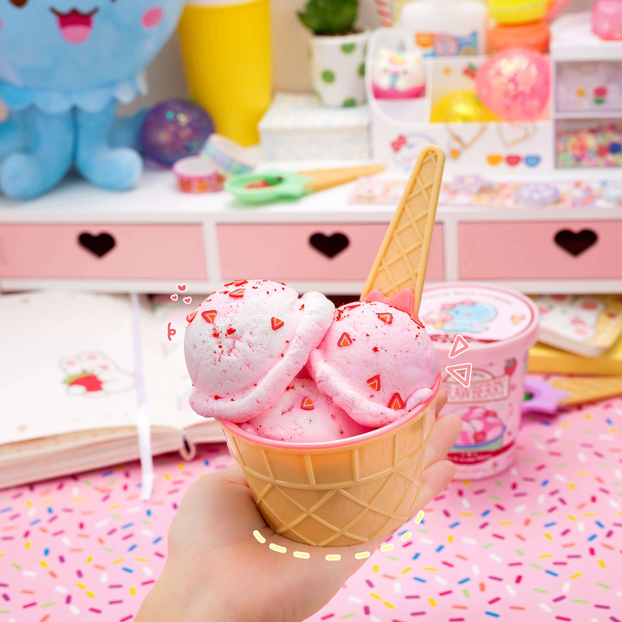 Kawaii Slime Company  Strawberry Scented Ice Cream Pint Slime