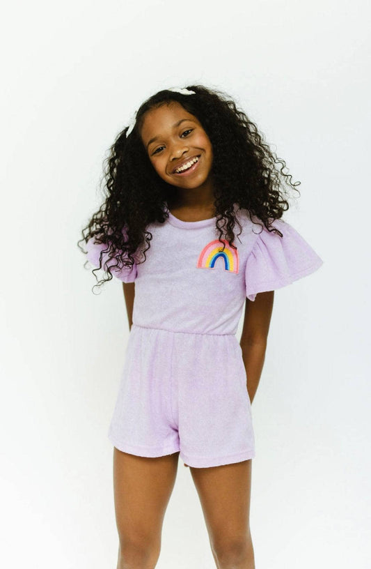 Lola and the Boys Terry Rainbow Romper | Lavender