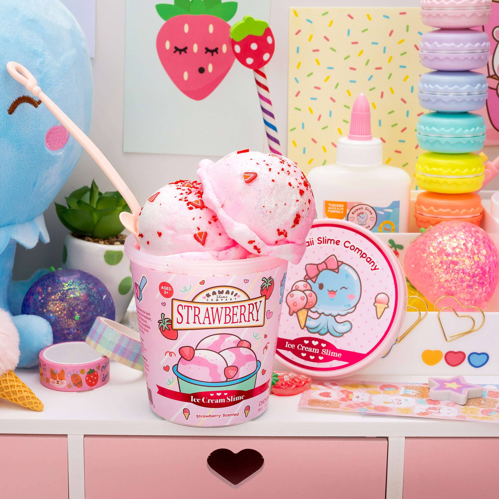 Kawaii Slime Company  Strawberry Scented Ice Cream Pint Slime