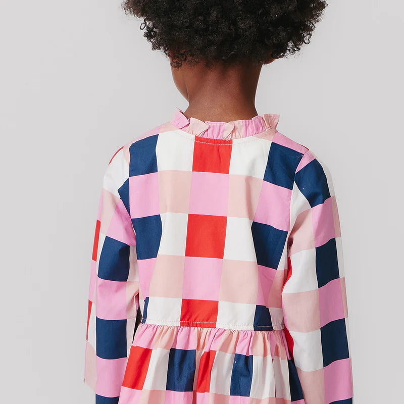 Pink Chicken Girls Autumn Dress | Navy Red Check