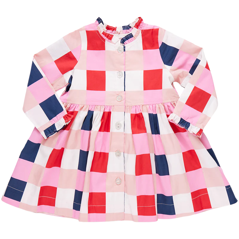 Pink Chicken Girls Autumn Dress | Navy Red Check