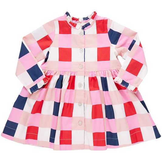 Pink Chicken Girls Autumn Dress | Navy Red Check