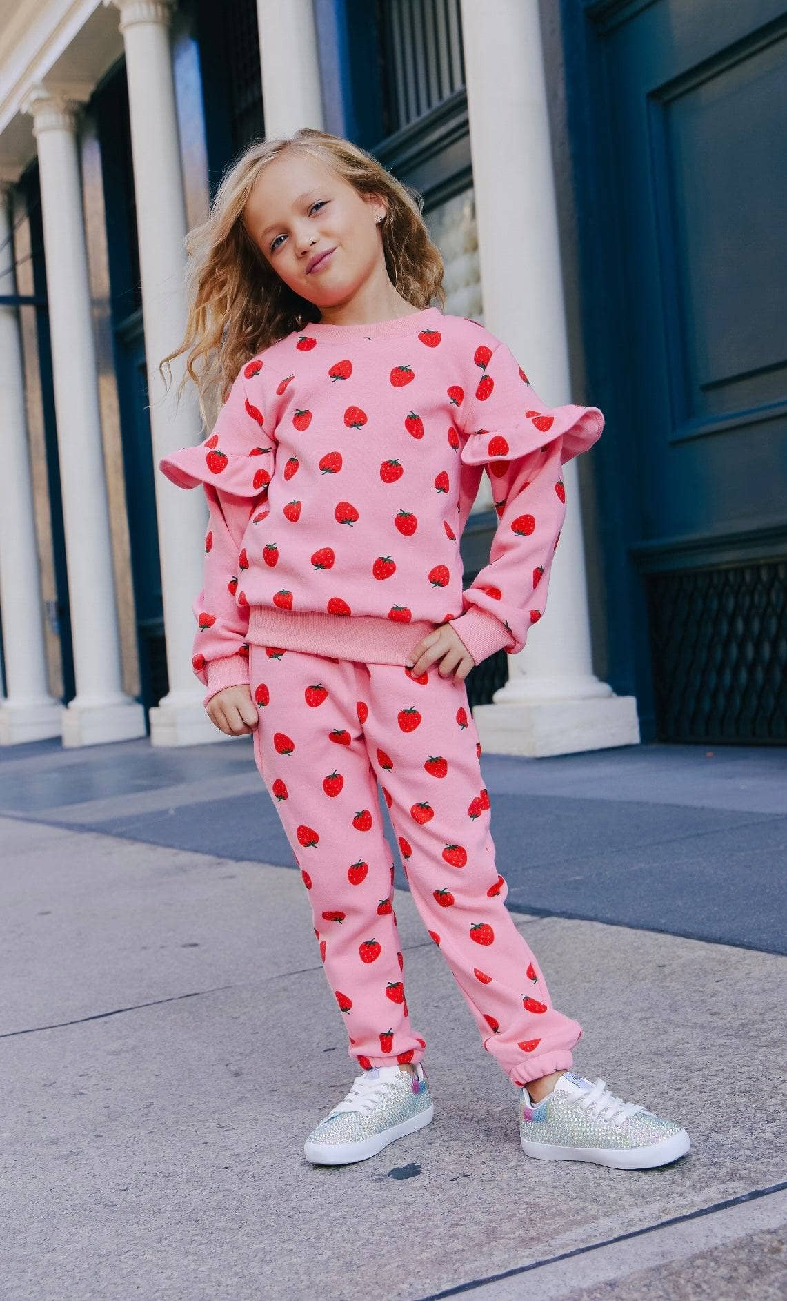 Lola and The Boys Strawberry Ruffles Jogger Set