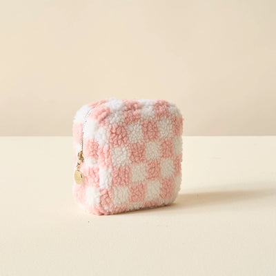 Pink Checker Square Sherpa Pouch