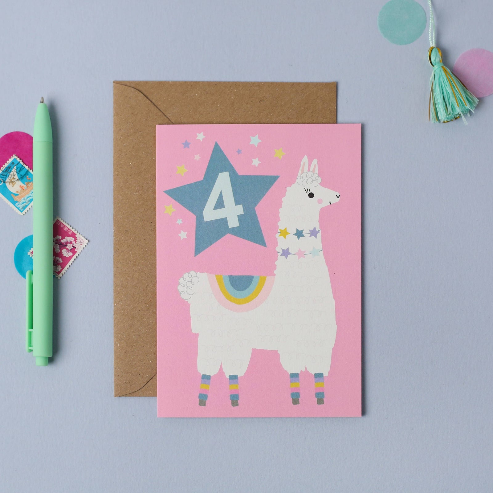 4th  Birthday Card | Llama