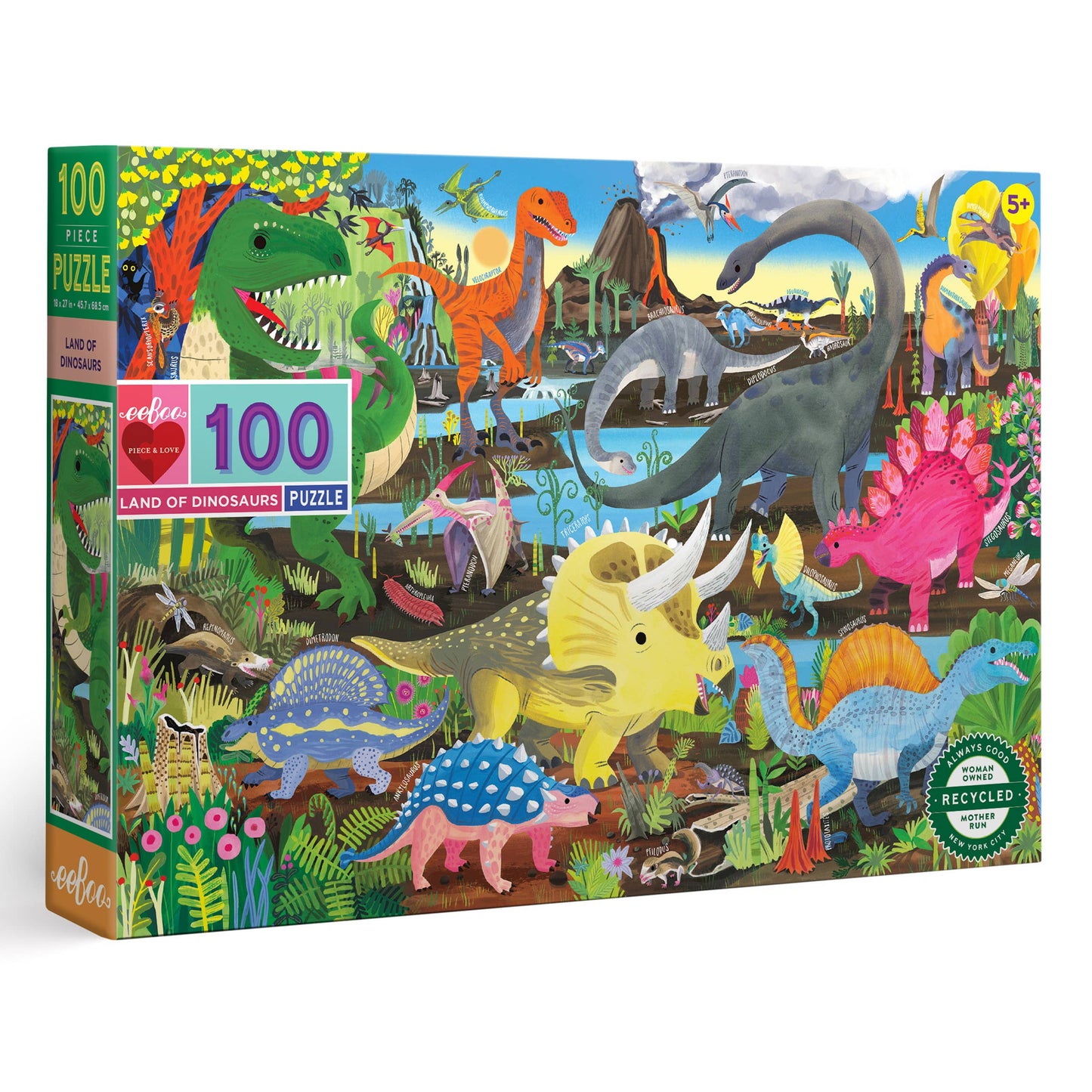 eeBoo Land of Dinosaurs 100 Piece Puzzle